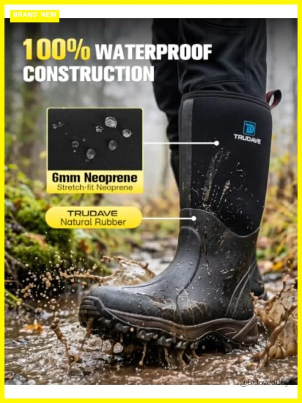 Waterproof Insulated Rubber Boots with Steel Shank Anti-Slip Hunting Work